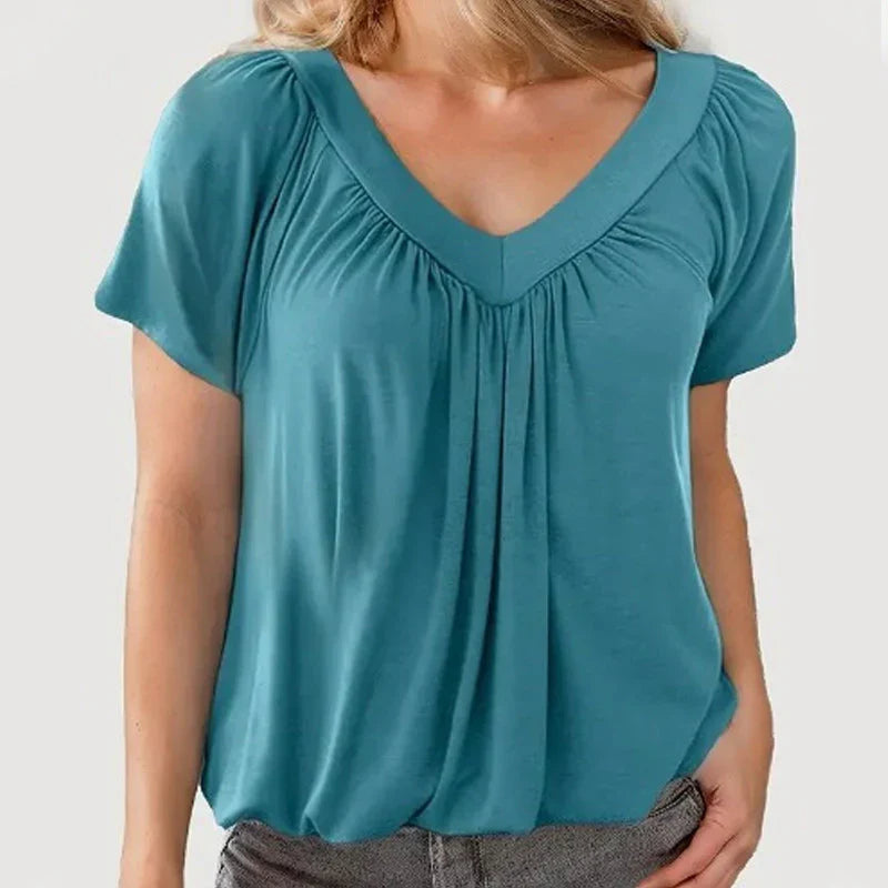 Women's Ruched V-Neck Short-Sleeve Top