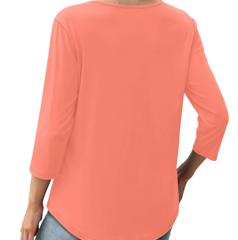 Ruffled Round Neck Loose Fit Thin T-Shirt