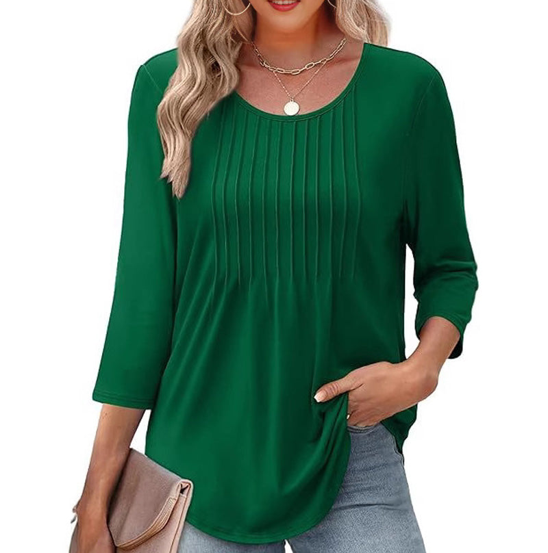 Ruffled Round Neck Loose Fit Thin T-Shirt