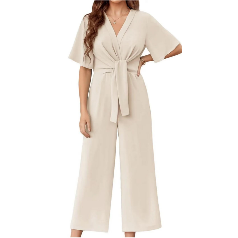 💖LAST DAY SALE 50% OFF💖✈️BUY 2 FREE SHIPPING✈️Women's Elegant V-Neck Wide Leg Waist Tie Jumpsuit
