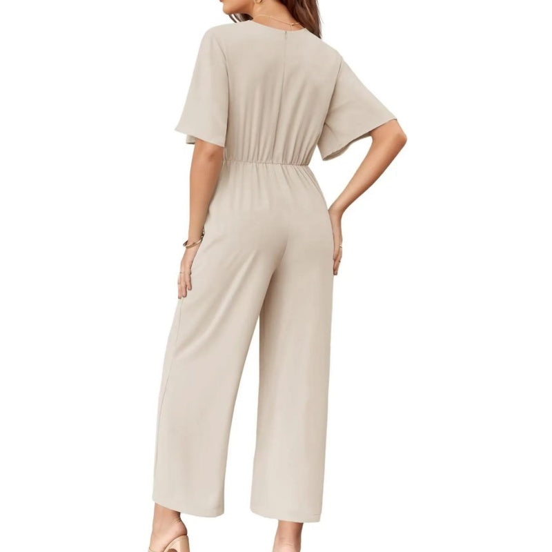 💖LAST DAY SALE 50% OFF💖✈️BUY 2 FREE SHIPPING✈️Women's Elegant V-Neck Wide Leg Waist Tie Jumpsuit