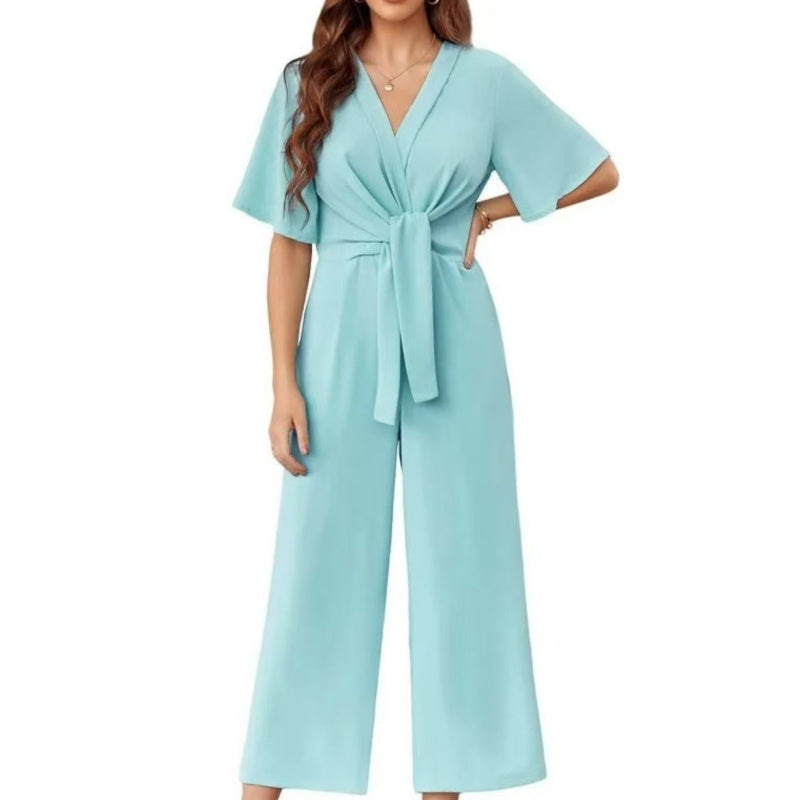 💖LAST DAY SALE 50% OFF💖✈️BUY 2 FREE SHIPPING✈️Women's Elegant V-Neck Wide Leg Waist Tie Jumpsuit