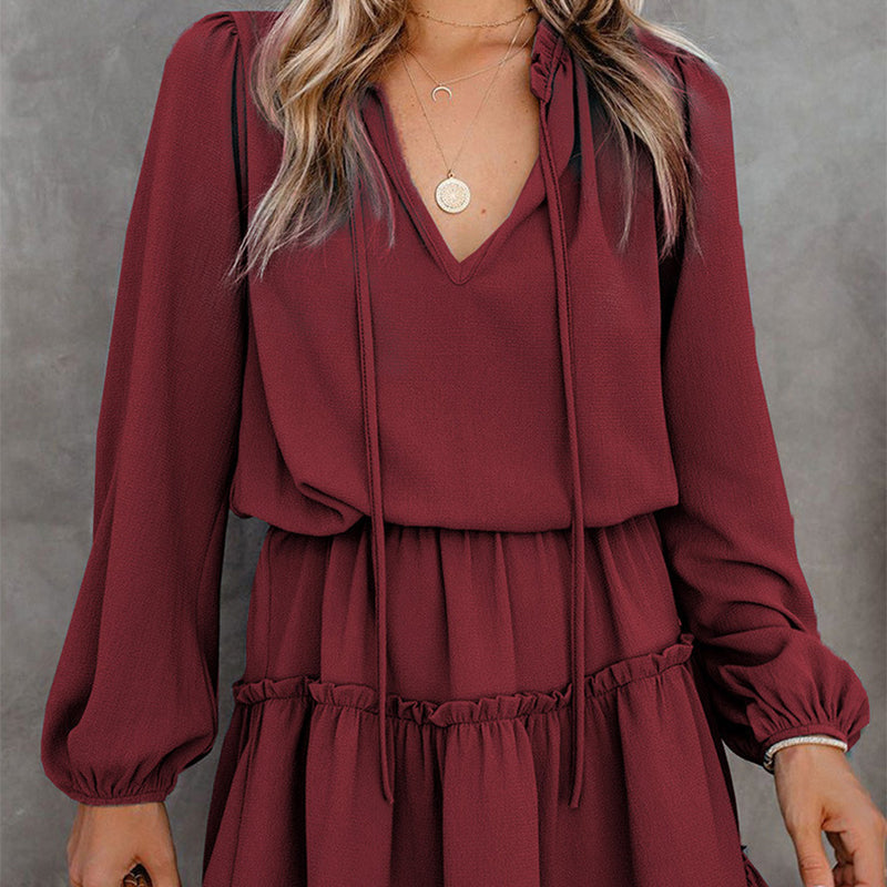 Women's V-Neck Ruffle Trim Dress