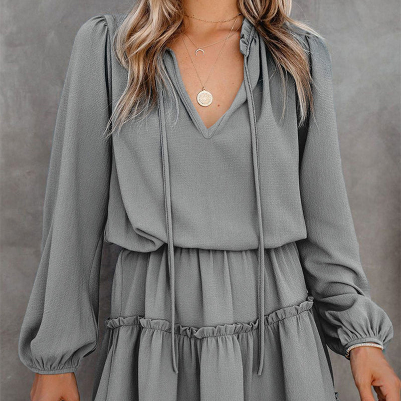 Women's V-Neck Ruffle Trim Dress
