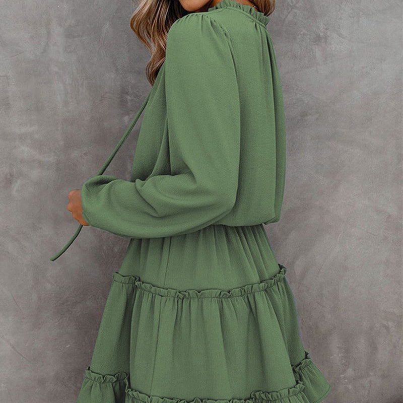 Women's V-Neck Ruffle Trim Dress