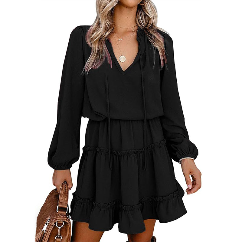 Women's V-Neck Ruffle Trim Dress