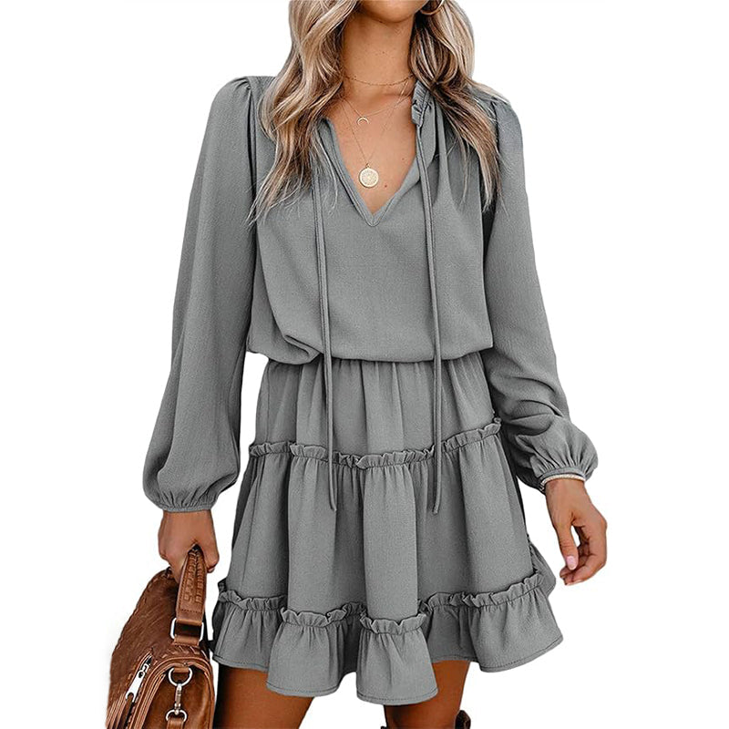 Women's V-Neck Ruffle Trim Dress