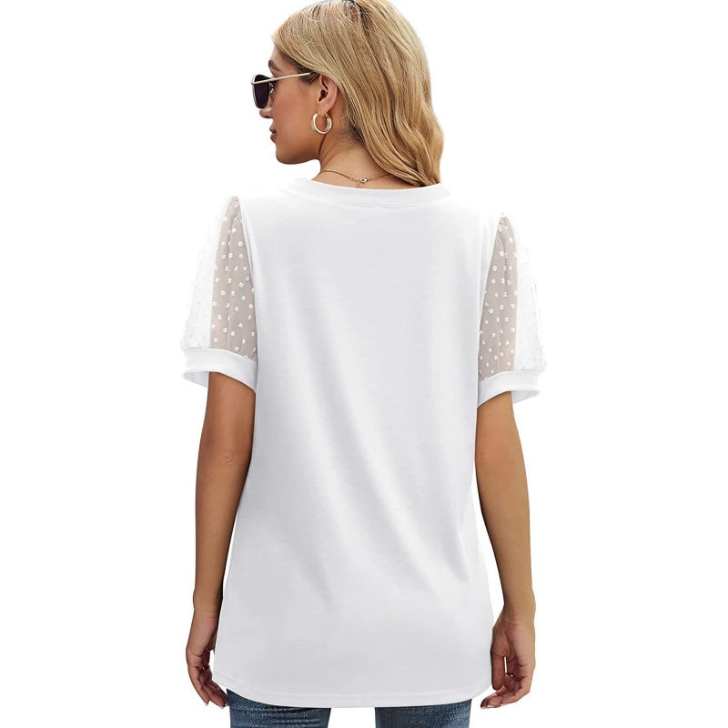 Women's Casual Solid Color V-Neck Short Sleeve Top
