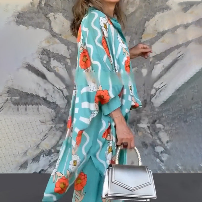 Women's Stylish Floral Print Top & Pants Two-Piece Set