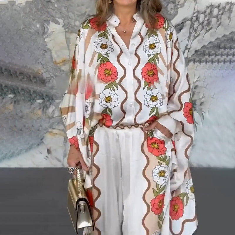 Women's Stylish Floral Print Top & Pants Two-Piece Set