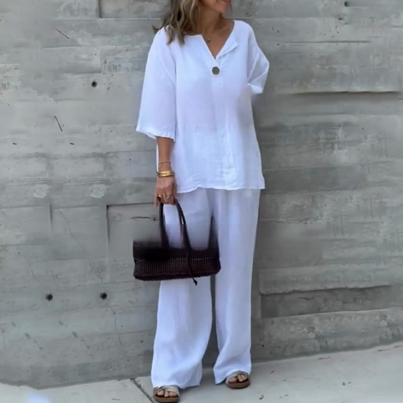 Loose Fit Short Sleeve Top & Wide Leg Pants Set