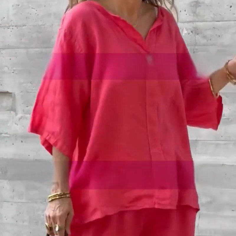 Loose Fit Short Sleeve Top & Wide Leg Pants Set