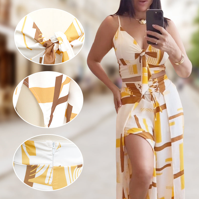Women's Printed Sleeveless Tops & Slit Pants 2-Piece Set