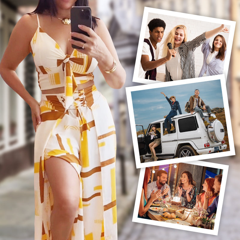 Women's Printed Sleeveless Tops & Slit Pants 2-Piece Set