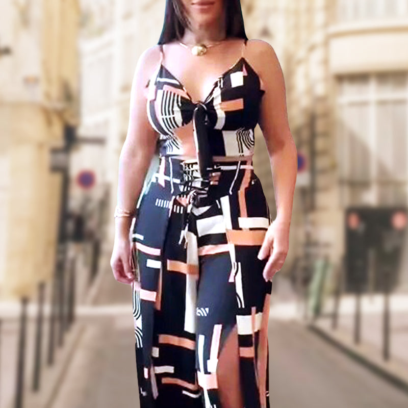 Women's Printed Sleeveless Tops & Slit Pants 2-Piece Set