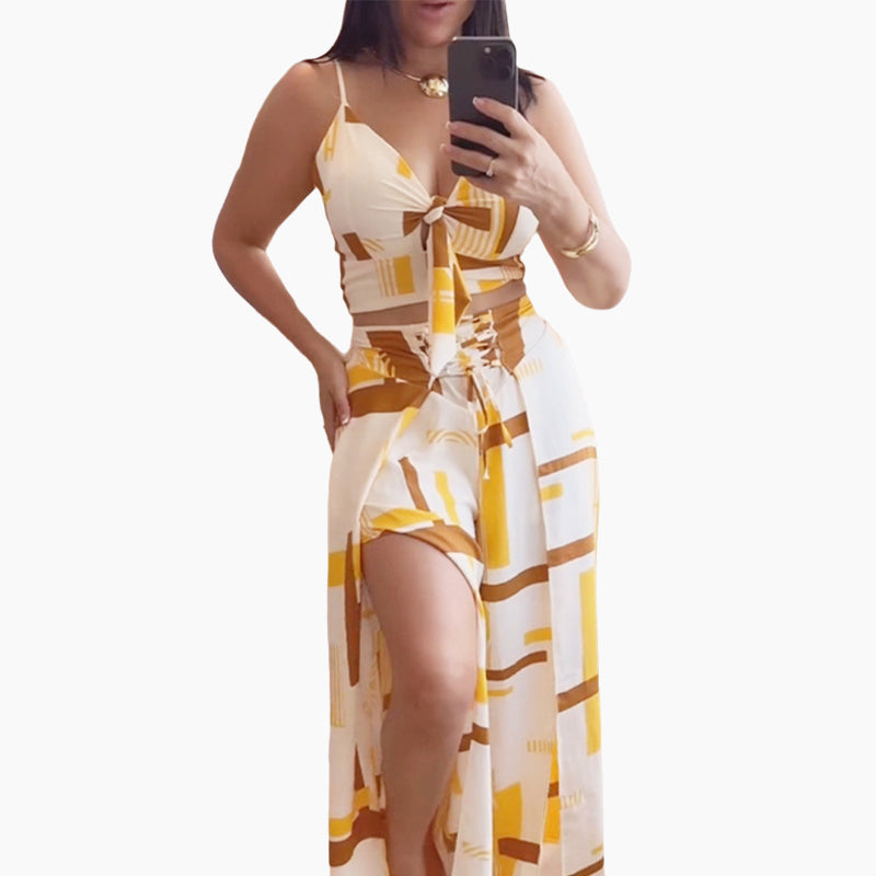 Women's Printed Sleeveless Tops & Slit Pants 2-Piece Set