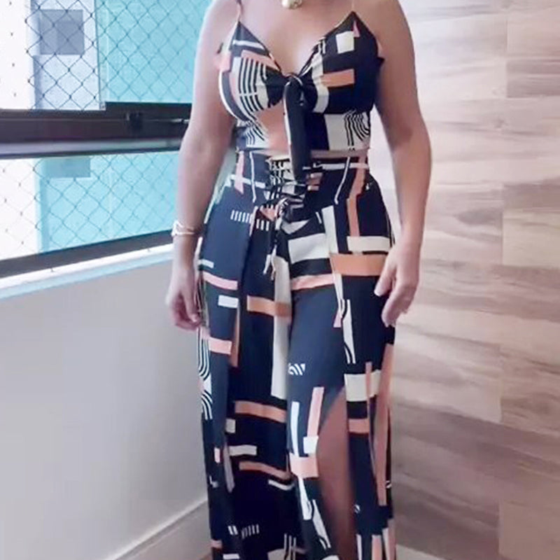 Women's Printed Sleeveless Tops & Slit Pants 2-Piece Set
