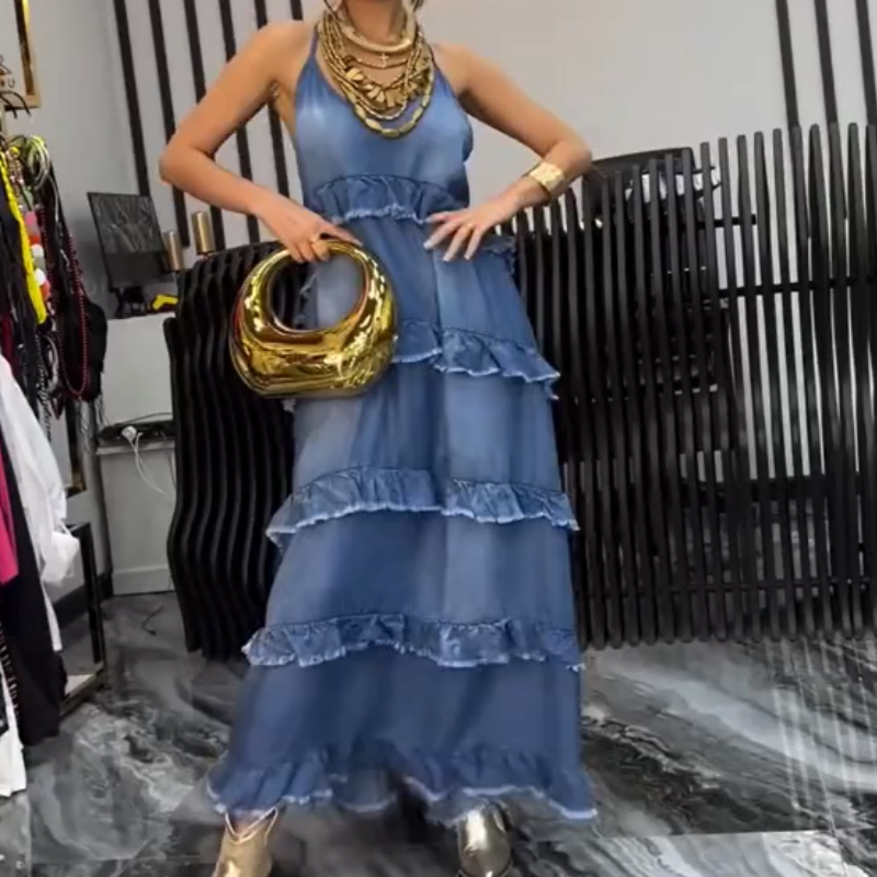 Women's Denim Spaghetti Strap Maxi Dress