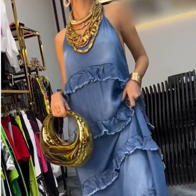 Women's Denim Spaghetti Strap Maxi Dress