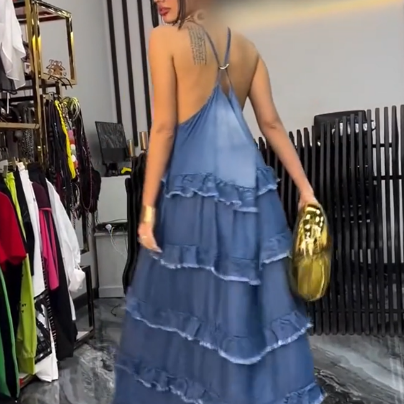 Women's Denim Spaghetti Strap Maxi Dress