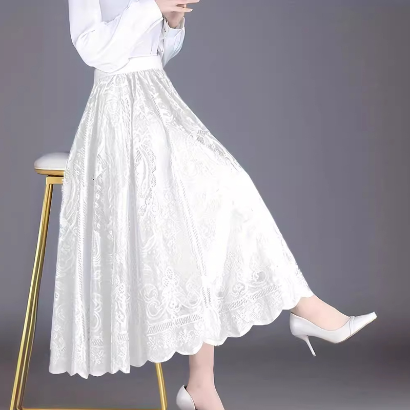 👗High-Rise Pleated Skirt - Lace & Sheer Detail A-Line Design💕