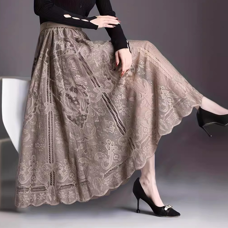 👗High-Rise Pleated Skirt - Lace & Sheer Detail A-Line Design💕