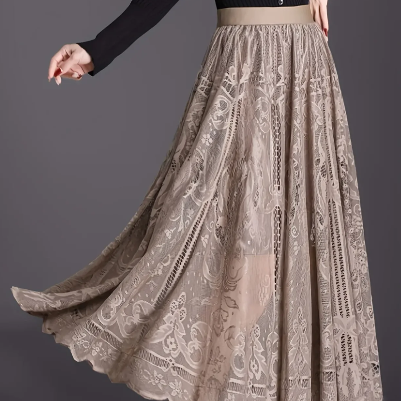 👗High-Rise Pleated Skirt - Lace & Sheer Detail A-Line Design💕