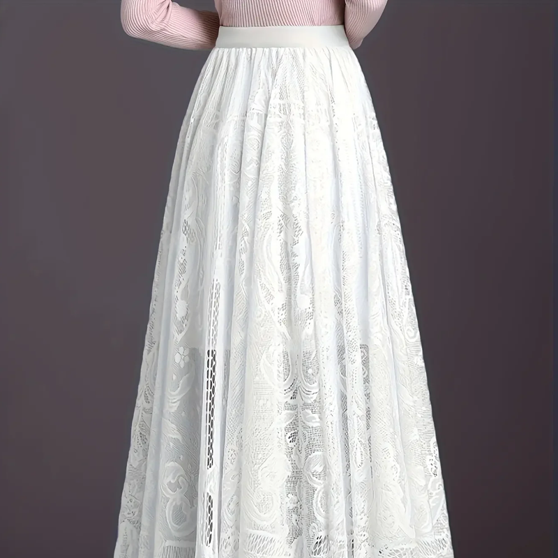 👗High-Rise Pleated Skirt - Lace & Sheer Detail A-Line Design💕