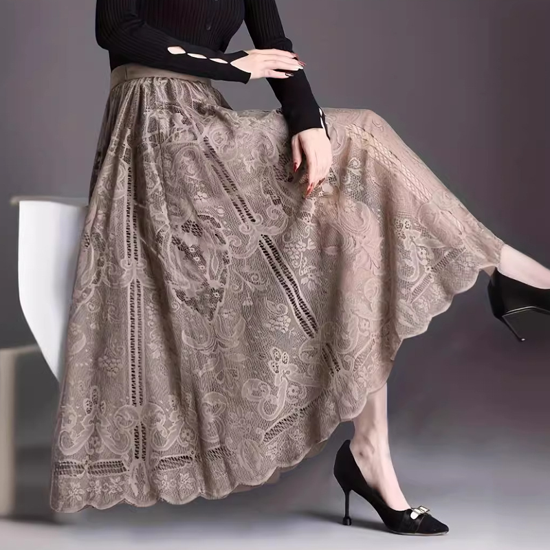 👗High-Rise Pleated Skirt - Lace & Sheer Detail A-Line Design💕
