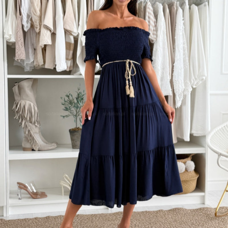 👗Women's Fashion Off-Shoulder Short Sleeve Long Dress🌺