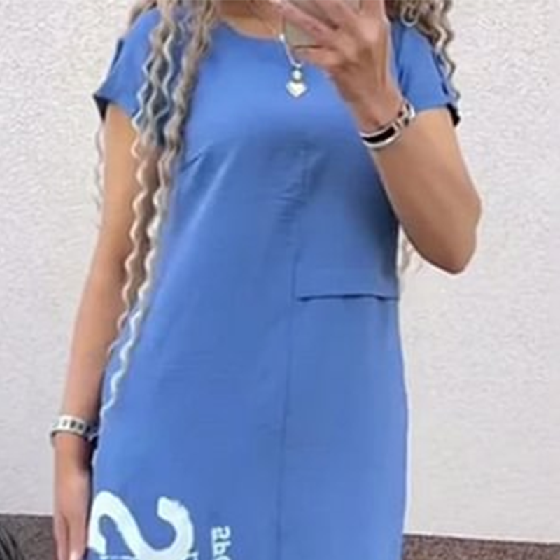Women's Casual Short Sleeve Side Slit Loose Fit Dress