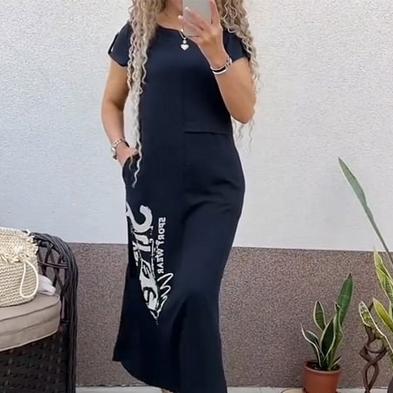 Women's Casual Short Sleeve Side Slit Loose Fit Dress