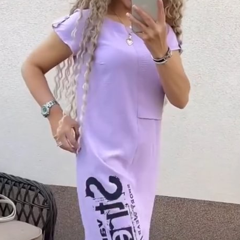 Women's Casual Short Sleeve Side Slit Loose Fit Dress