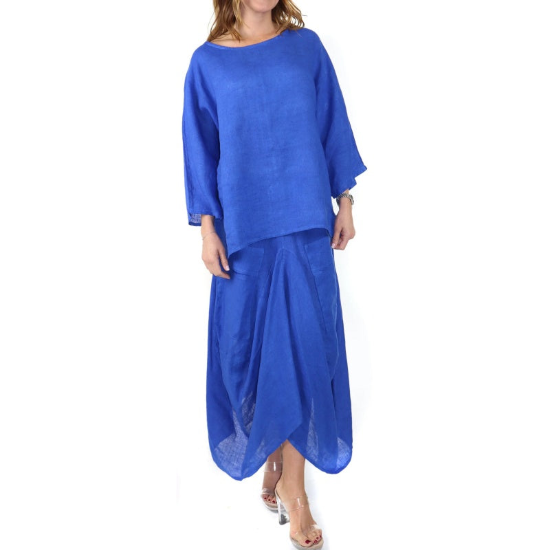 Casual Solid Color Loose Top & Skirt Set