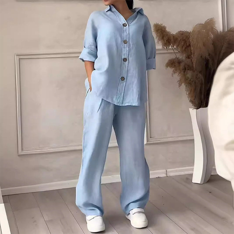 Fashion Botton-Down Shirt & Pants 2-Piece Set