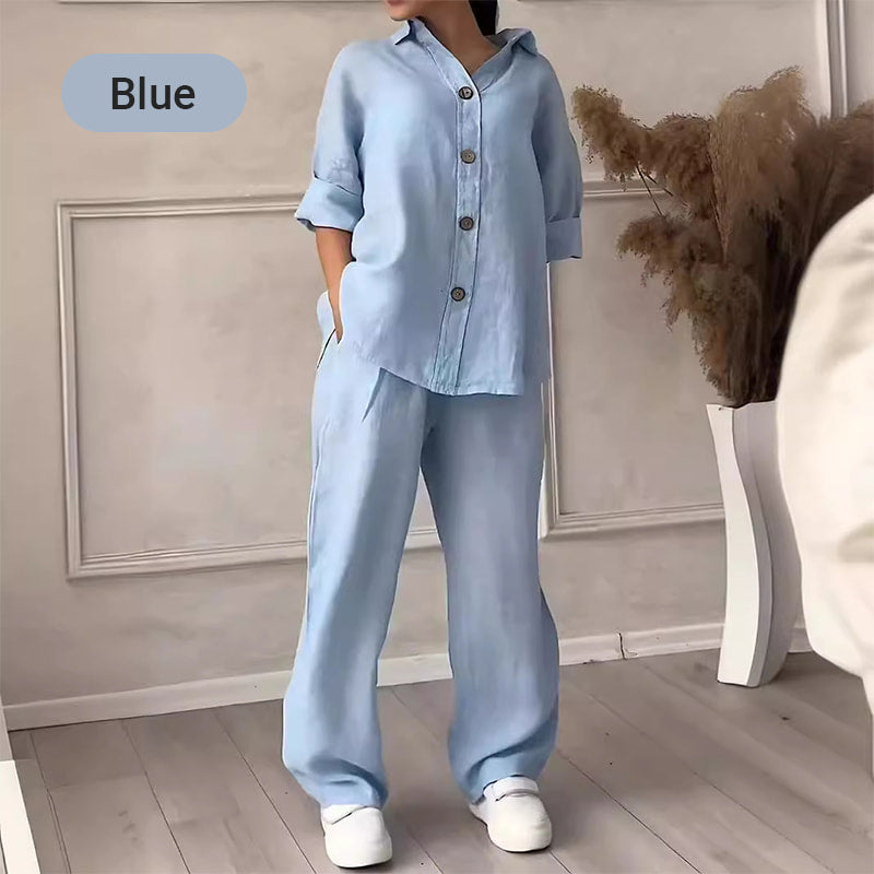 Fashion Botton-Down Shirt & Pants 2-Piece Set