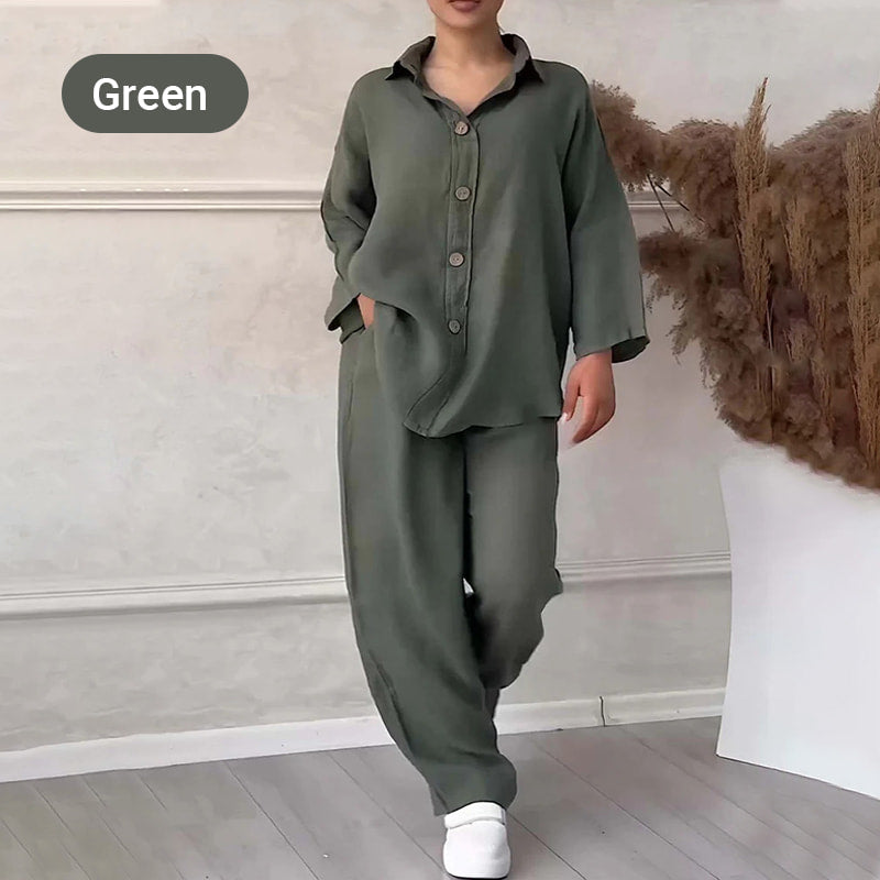 Fashion Botton-Down Shirt & Pants 2-Piece Set