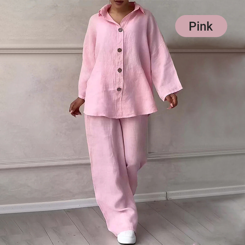 Fashion Botton-Down Shirt & Pants 2-Piece Set