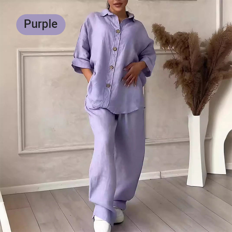 Fashion Botton-Down Shirt & Pants 2-Piece Set