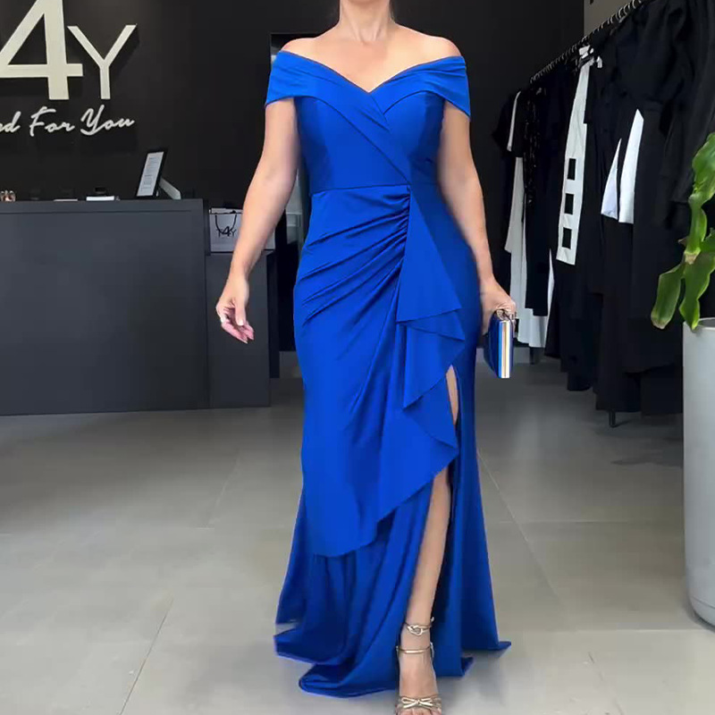 Women’s Elegant V Neck Backless Split Long Dress