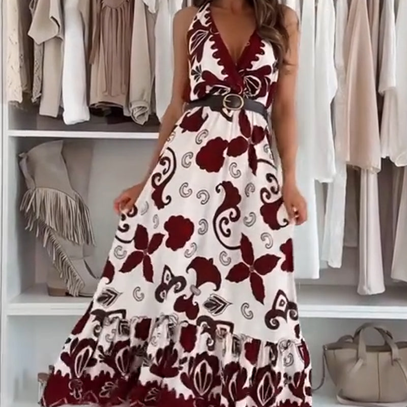 Women's Sleeveless V-Neck Floral Maxi Dress