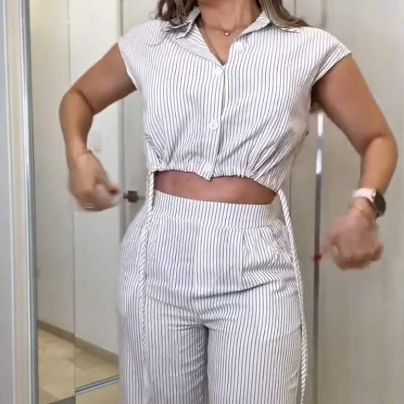 Women Crop Top Long Pants 2-Piece Set