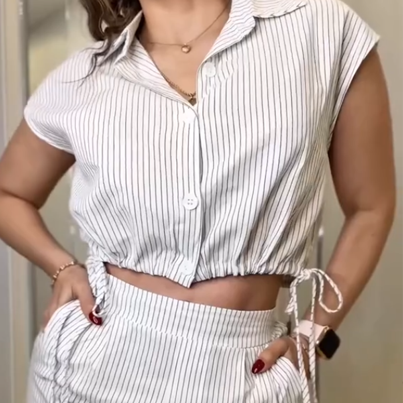Women Crop Top Long Pants 2-Piece Set