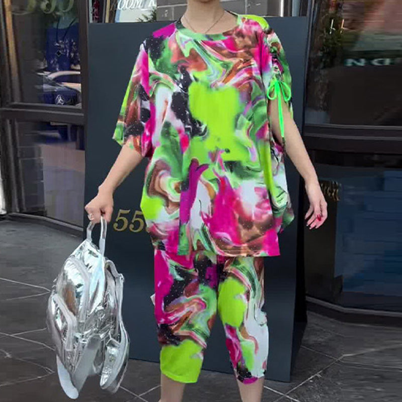 ⏳Time-limited Special⏰Tie-Dye Print Loose Short-Sleeve & Capri Pants Set