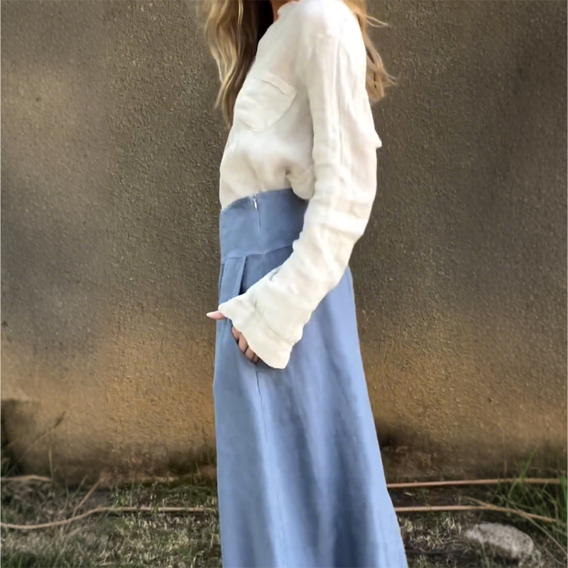 Long Sleeve Shirt & High Waisted A-line Skirt 2-Piece Set