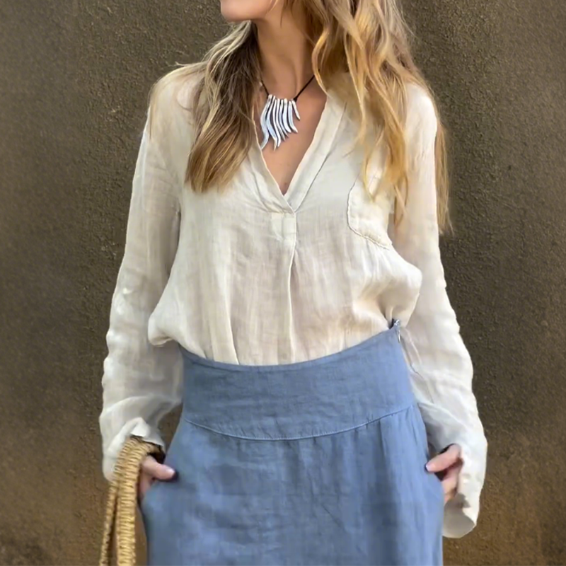 Long Sleeve Shirt & High Waisted A-line Skirt 2-Piece Set
