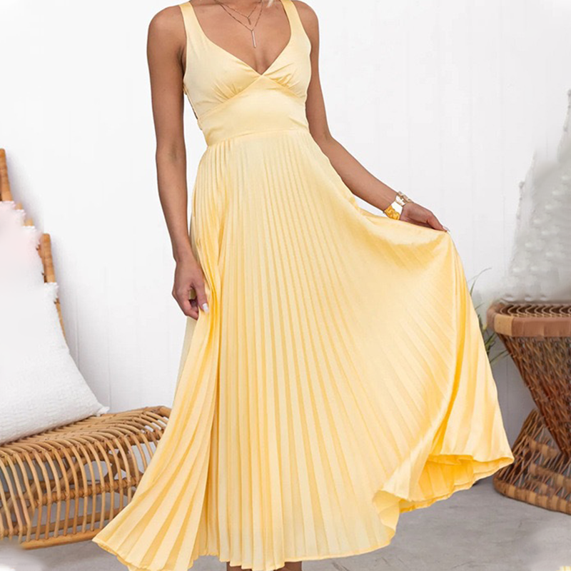 ⏳Time-limited Special⏰Sexy Open-Back Halter Pleated Dress👗
