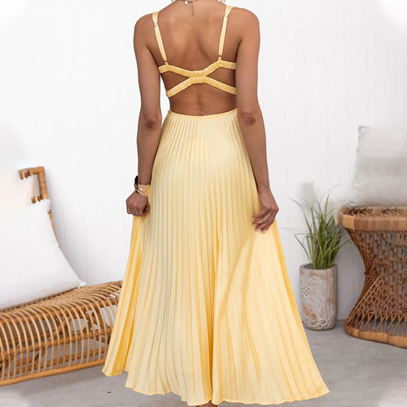 ⏳Time-limited Special⏰Sexy Open-Back Halter Pleated Dress👗