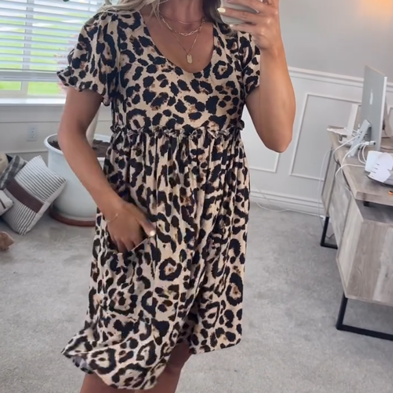 ⏳Time-limited Special⏰Women's Casual Leopard Print Mini Dress👗