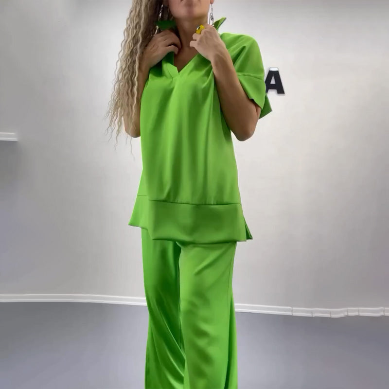 ⏳Time-limited Special⏰Women's V-Neck Top & Wide-Leg Pants Set